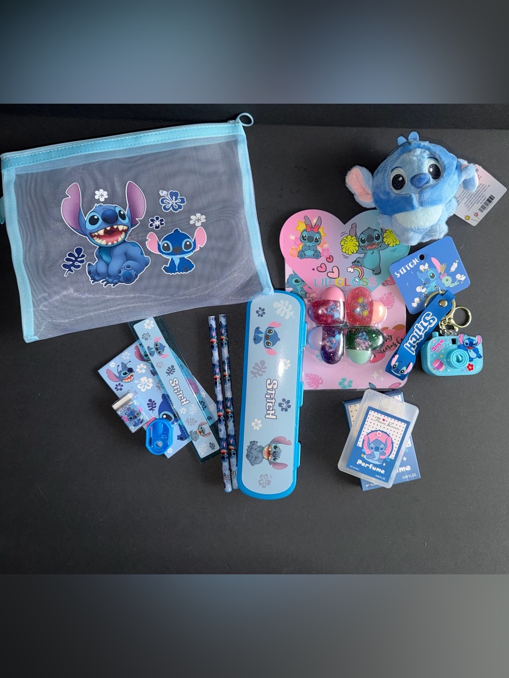 Disney Stitch Angel stationary bundle lip gloss plush keychain purfume set gift